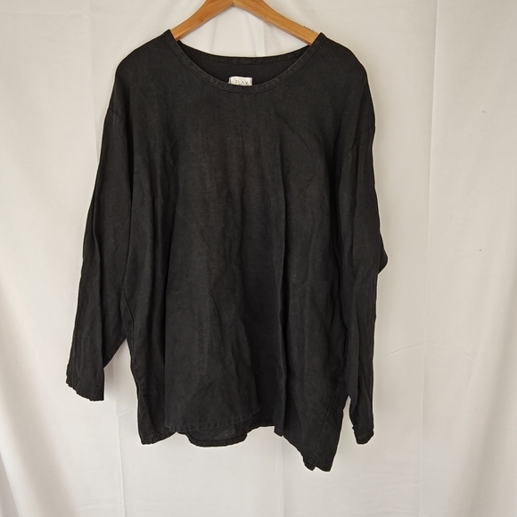 FLAX By Angelheart Vintage Linen Black Long Sleeve T-Shirt Size Large Women's - Picture 1 of 12